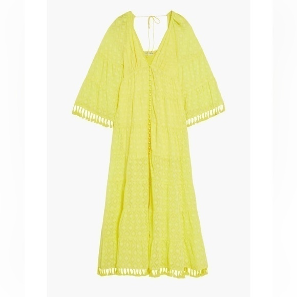 💛 ALICE + OLIVIA Alexandria tasseled fil coupé chiffon maxi dress yellow 0/XS - Picture 1 of 4